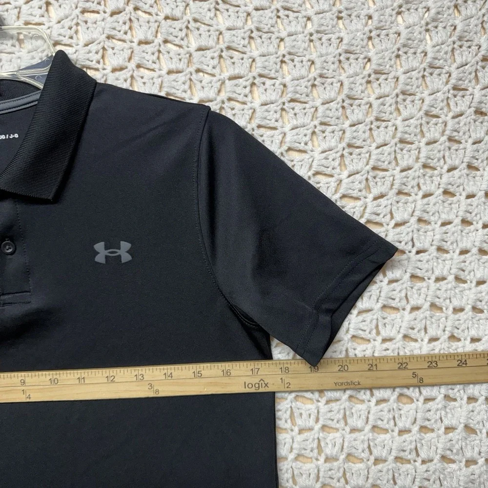 Under Armour Polo Shirt Youth Sz L Black Heat Gear Loose Short Sleeve